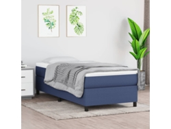 Cama Box Spring Con Colchón Tela Azul 90x200 Cm