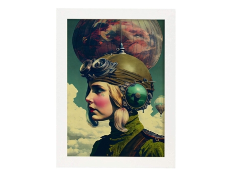 NACNIC Poster Casco Y Gafas En Estilo Surrealismo Cinematográfico Ilustraciones Y Grabados De Historieta Abstracta Y Artística A4 Marcos Blancos