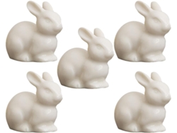 Juego 5 Figuras Decorativas Conejos Cerámica Blanca Accesorios Micropaisajes Decoración Hogar Oficina