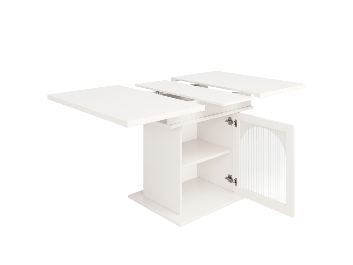 Mesa de comedor retráctil de MDF con almacenamiento, color blanco Mobrio