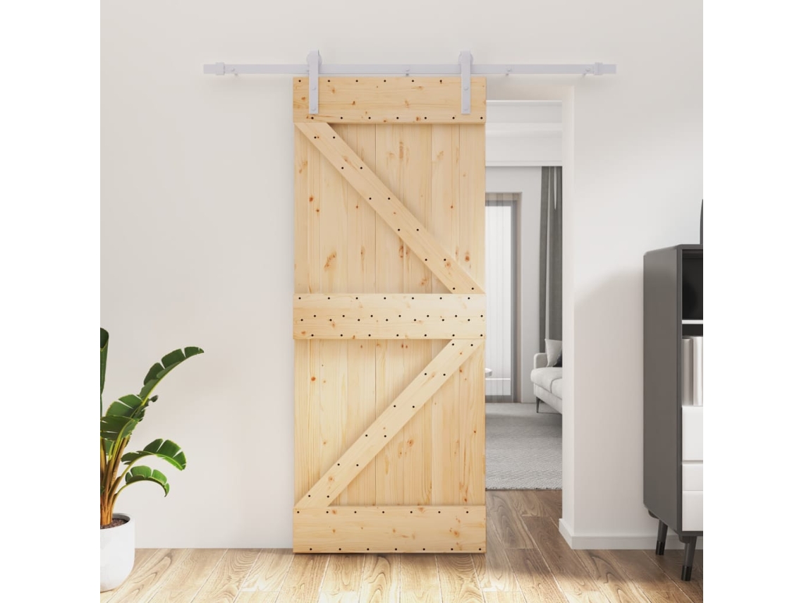 Puerta corrediza | Puerta corredera con herrajes 85x210 cm madera maciza de pino Wsd649792 Lovely Home
