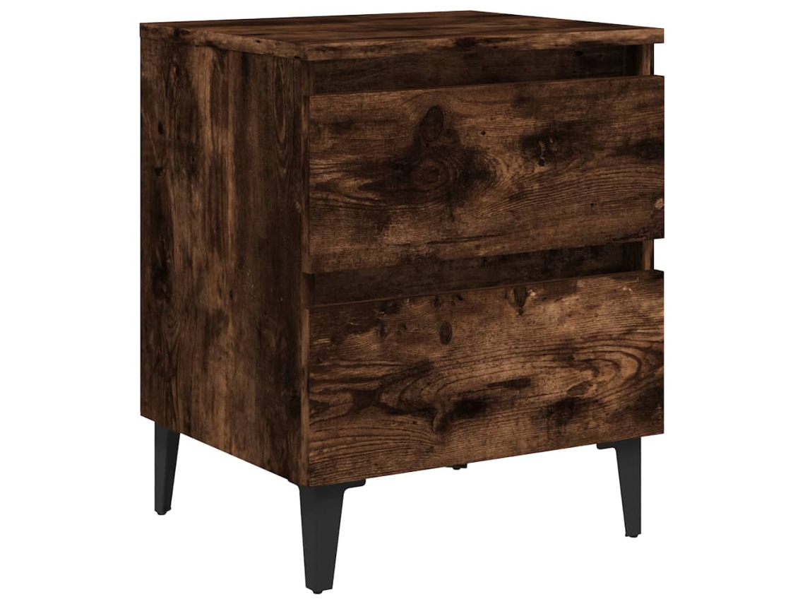 Mesita de noche con patas de metal, roble ahumado, MAISON EXCLUSIVE (40x35x50 cm)