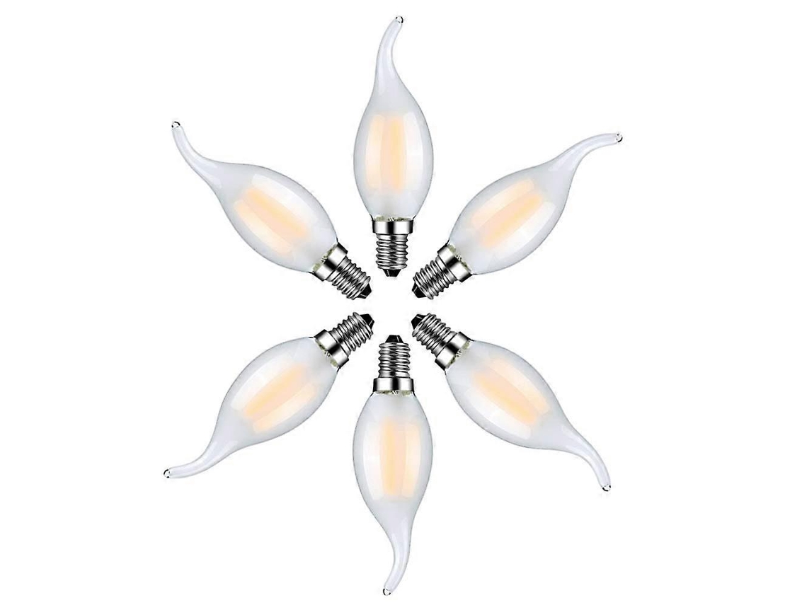 Rebe-paquete De 6 Bombillas Led De Llama E14 4w Blanco Cálido 2700k - Bombillas De Filamento Para Candelabros - Vidrio Mate
