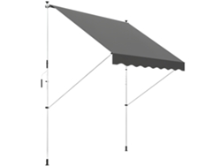 Toldo retráctil manual de 3x1,5 m, telescópico, no requiere perforación, inclinación y altura ajustables, aluminio y poliéster, gris.
