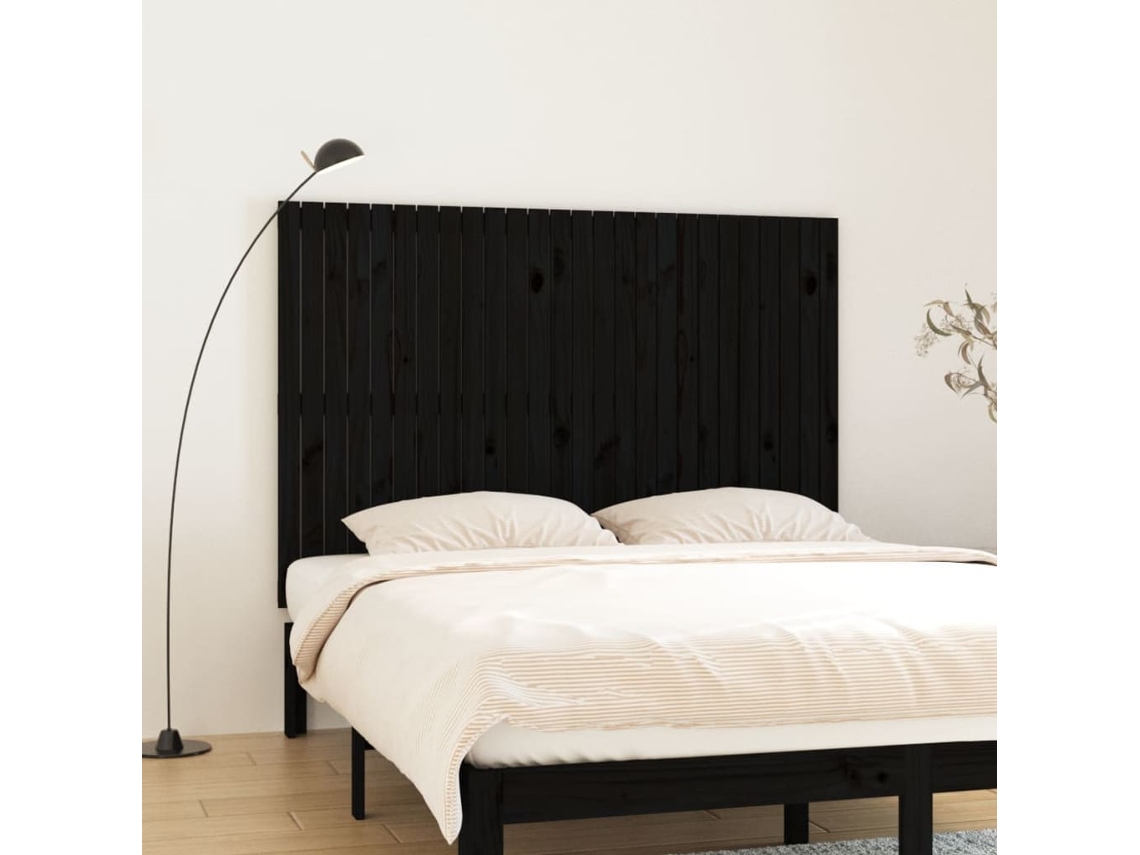Cabecero De Cama De Pared Madera Maciza Pino Negro 166x3x110 Cm