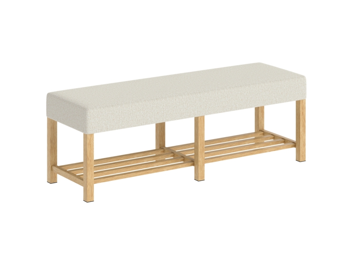 Banco Zapatero De Madera Maciza De 140 Cm Con Asiento Tapizado Para Dos Personas.