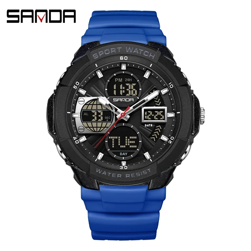 Reloj Digital De Doble Pantalla Para Hombre (azul): Reloj Deportivo Multifuncional Y Resistente Al Agua Para Estudiantes, Con Alarma Y Cronómetro