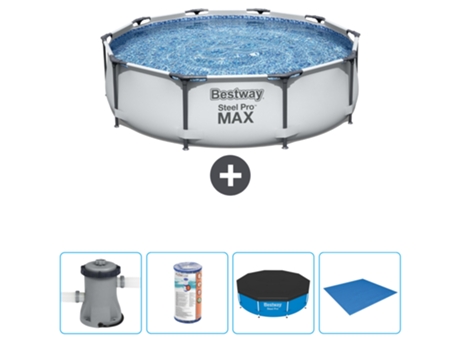 Piscina BESTWAY Round Steel Pro MAX - 305 x 76 cm - Gris - Bomba incluida Filtrar - Cubrir - Suelo