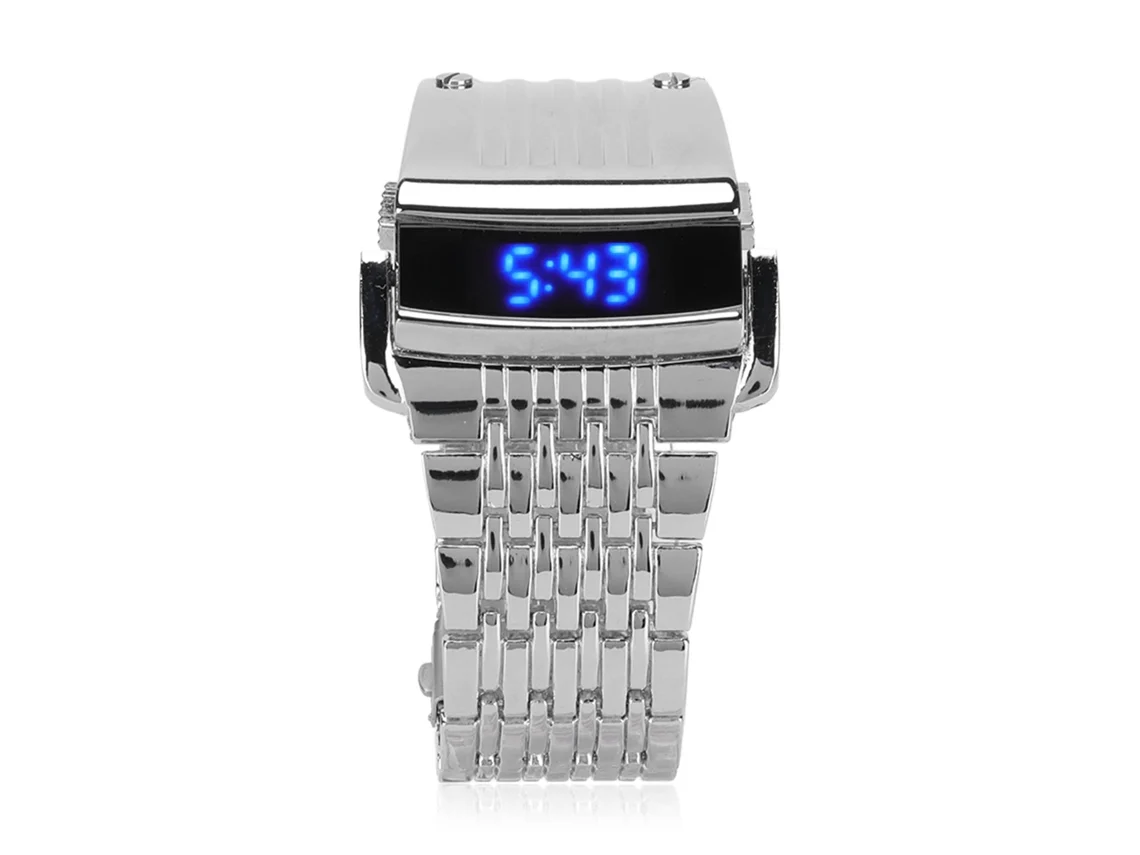 Relógio Digital Led Para Homens De Liga Com Liberação Rápida Moda Negócio Diário Prata Luz Azul
