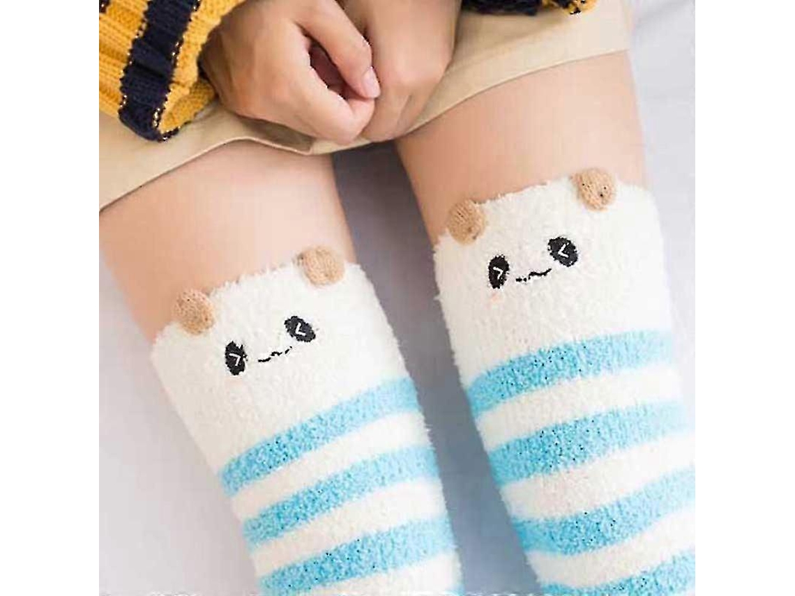 Calcetines suaves de lana coral hasta la rodilla, ideales para el invierno, para niñas y mujeres. Calcetines de rayas con estampados de animales, pelusas y dibujos animados.