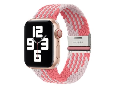 Correa Pulsera Trenzada Flexible para Apple Watch Series 6 40Mm Rosa y Blanco
