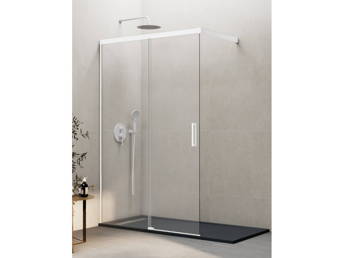 Mampara De Ducha Frontal Walk-in 1+1 Thalassa (basic) 80 Cm Perfil Blanco Cristal Transparente