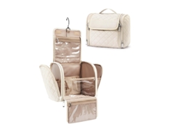 Bolso grande para mujer con gancho, compartimento impermeable para cepillo de dientes y cosméticos - Blanco