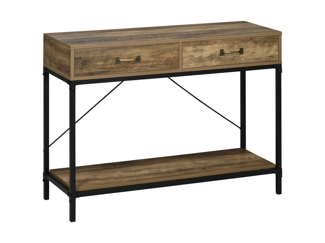 Mesa Consola 2 Cajones Estante Inferior 100x35x76.5 Vintage Marrón Negro Pasillo
