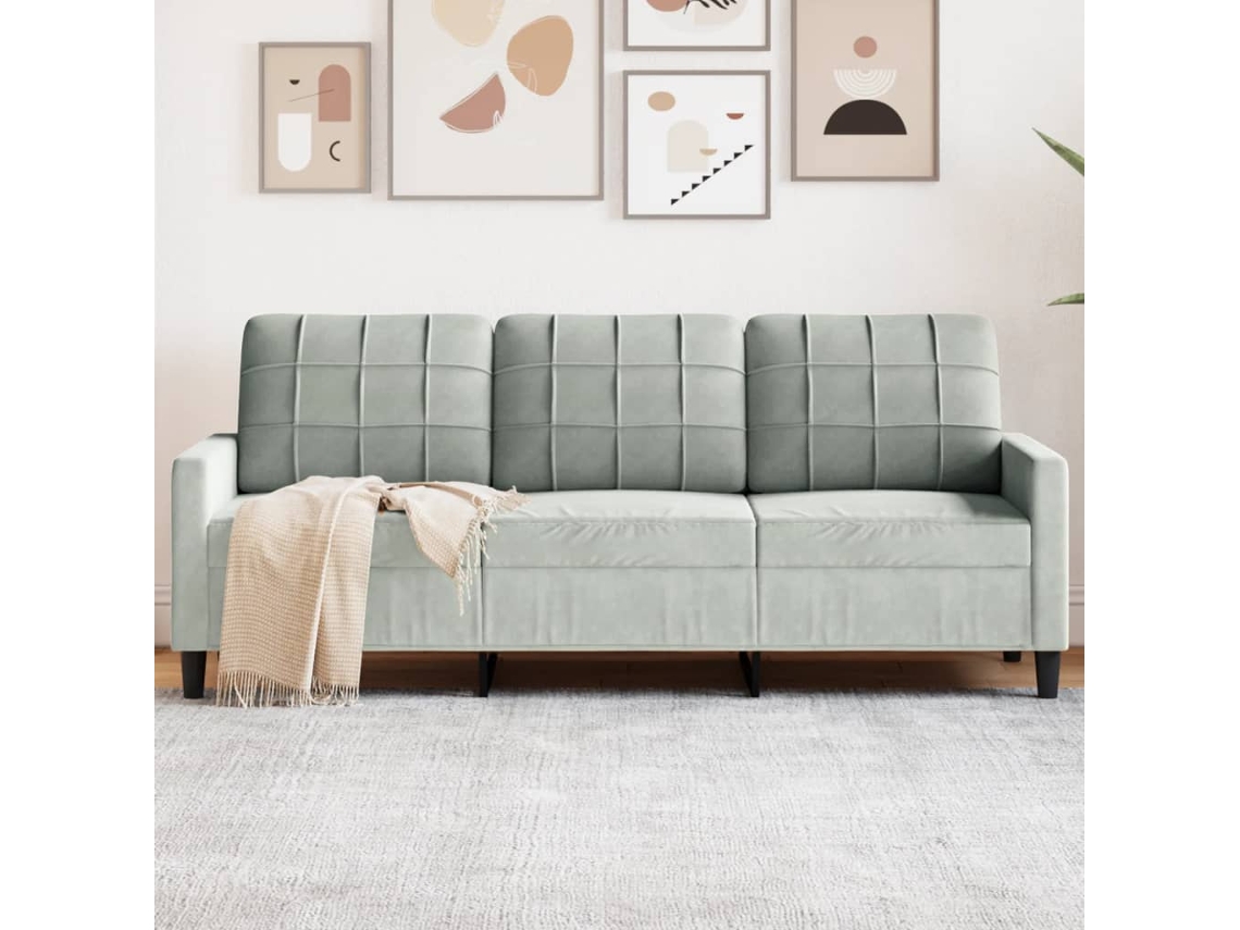 Sofá De 3 Plazas Terciopelo Gris Claro 180 Cm