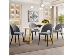 Juego de comedor de 117 x 68 cm con mesa rectangular y 4 sillas de terciopelo, patas doradas, diseño de rombos, estilo gris.