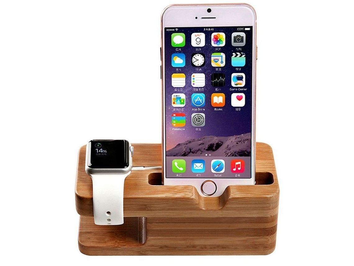Soporte Para Reloj, Base De Carga De Bambú Para Apple Watch Y Iphone