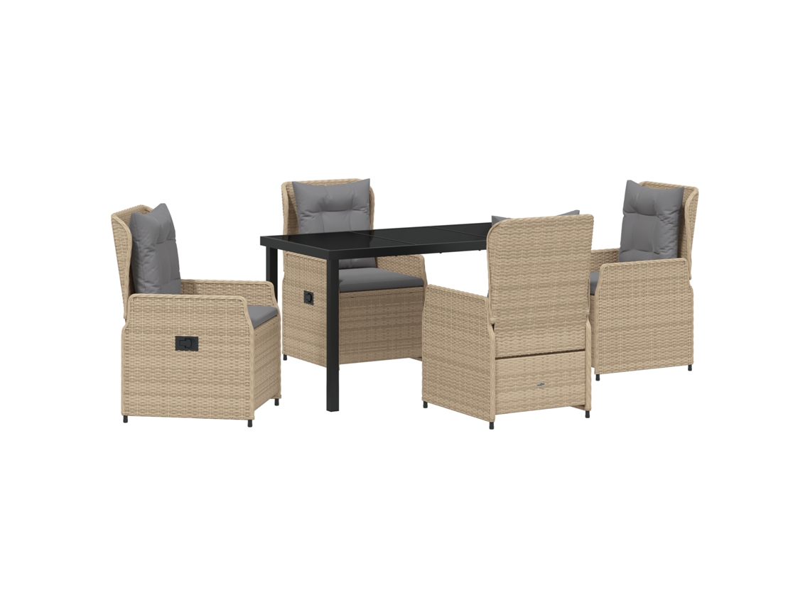 Juego de comedor de jardín de 5 piezas vidaxl en mimbre de poliéster, beige