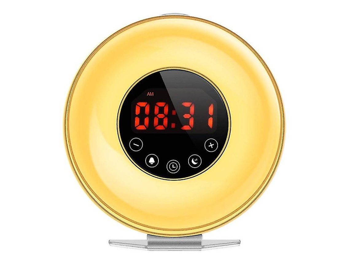 Rebe-lámpara Despertador De Madera Brilla Con Simulación Amanecer Radio Reloj Luz Ambiente Regulable Y Luces Nocturnas