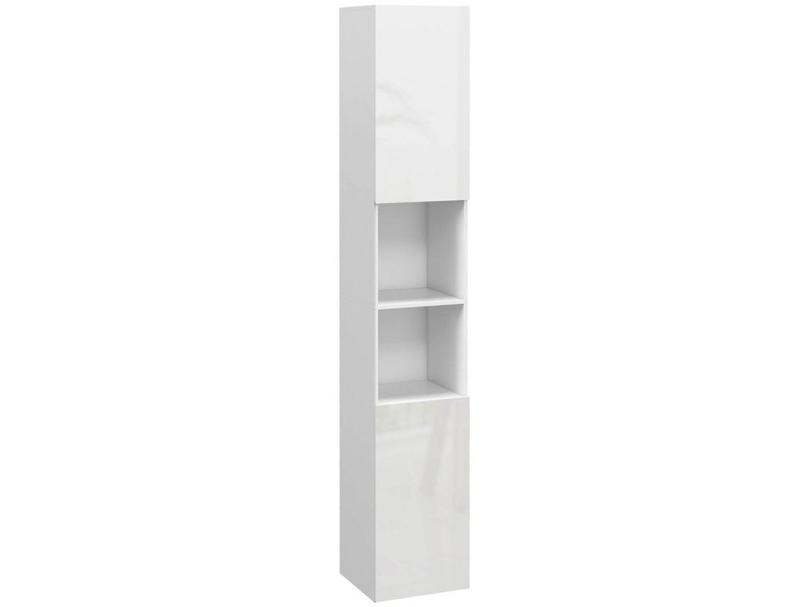 Mueble Columna De Baño Con 2 Armarios Con Estantes Ajustables + 2 Nichos, 30 X 30 X 181,5 Cm, Blanco