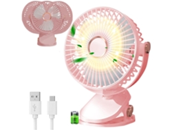 (rosa) Mini Ventilador De Escritorio Portátil Usb, 3 Configuraciones De Velocidad, Ajustable 360°, Con Luz Led.