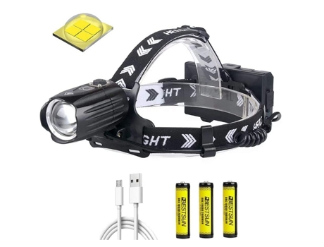 Linterna frontal LED de alta potencia Xhp90 de 12000 lúmenes más brillante, Zoom recargable, 3 modos de luz, linterna frontal resistente al agua co...