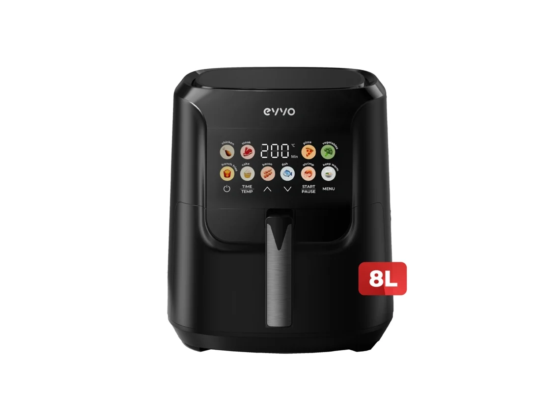 Freidora sin aceite Evvo Tasty Fryer Advance de 8 l, capacidad de 8 l, hasta 200 °C, 2000 W, panel táctil, doble resistencia