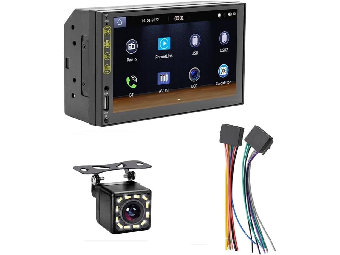 Autorradio De 7 Pulgadas En Abs Negro Con Carplay, Pantalla Táctil Hd De Doble Din Y Android Auto.