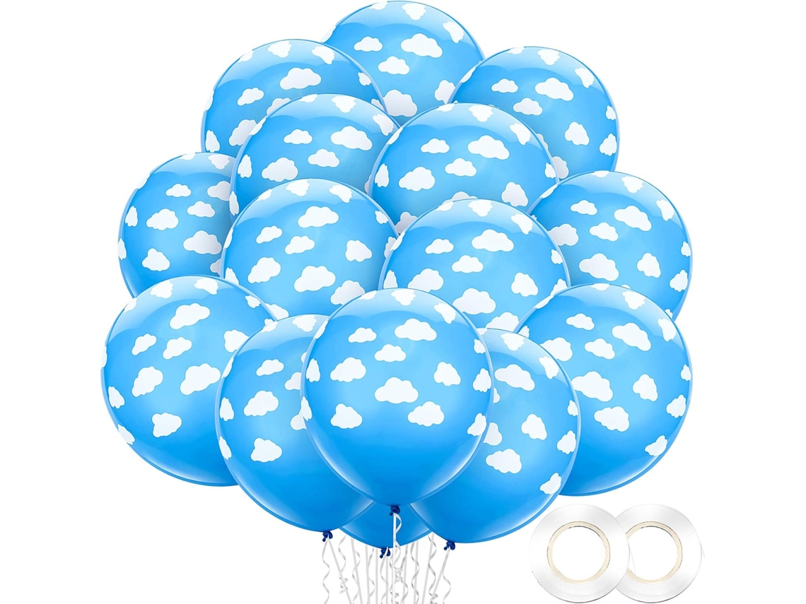 Artículos para fiestas de cumpleaños, azul medio con nubes, acabado mate, resistente y duradero, material de látex seguro y de calidad, estrictamente probado.