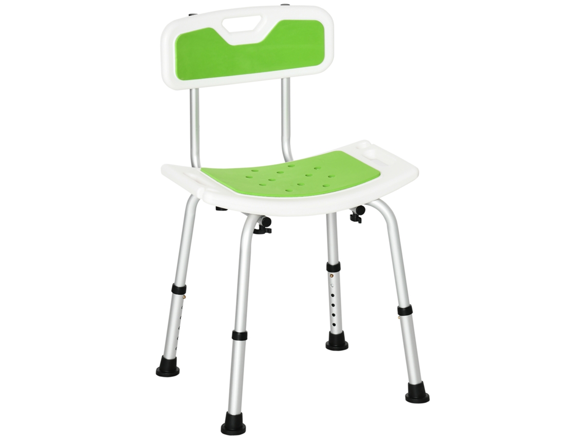 Silla de ducha de aluminio y EVA con 6 niveles de altura ajustables y respaldo curvado, 51,5 x 49,5 x 68,5 x 81 cm.