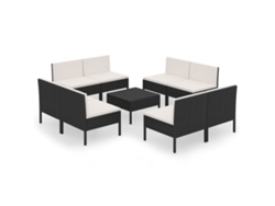 vidaXL Set de muebles de jardín 9 pzas cojines ratán sintético negro