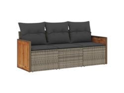 Maison Exclusive - Set De Sofá De Jardín 3 Pzas Y Cojines Ratán Sintético Gris