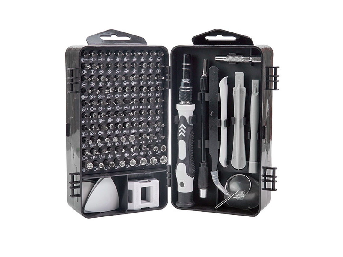 Juego de herramientas 115 en 1 para el hogar con 98 puntas para reparar computadoras, relojes y electrodomésticos.