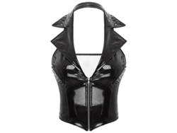 Top Crop De Couro Pu Para Mulher Sinuoso Sem Mangas Com Costas Descobertas E Cremallera Frontal Negro L