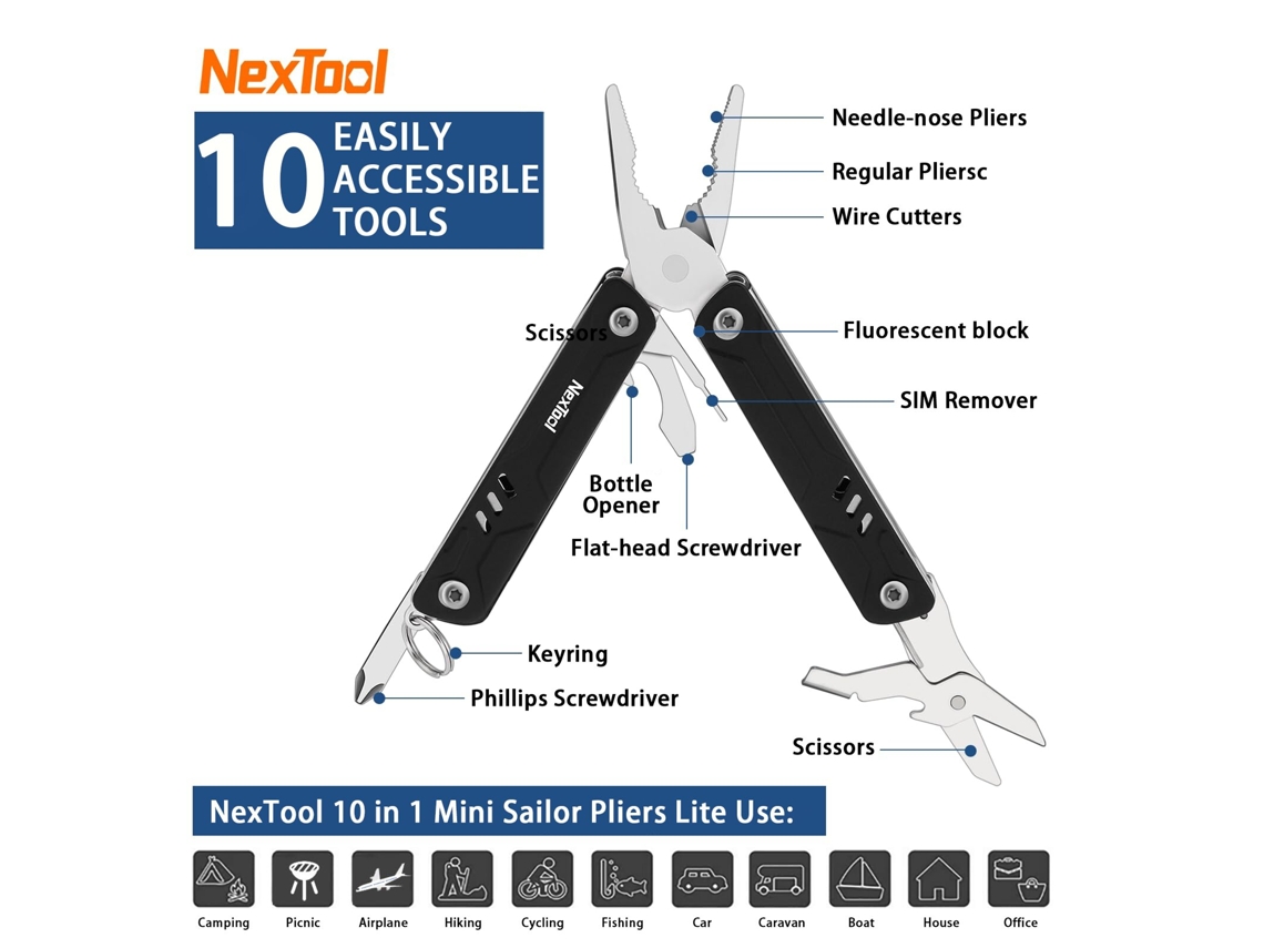 Negronextool Mini Sailor Alicates Lite 10 En 1 Multiusos Plegable Edc Tijeras Destornillador Portátil Exterior