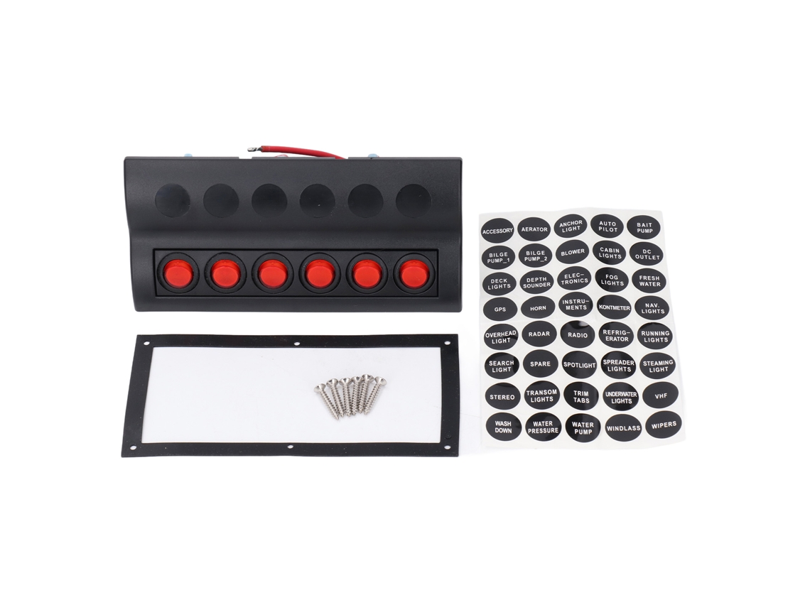 Panel De Interruptores Marino 6 Gang Impermeable Pre-cableado Con Protector De Sobrecarga Para Rv Barco Cc12v