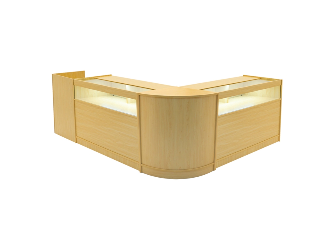 Conjunto de mostrador comercial Luna | Arce | CM60 2xB1200 TB60 | MDF y vidrio templado | Estanterías y puertas MonsterShop