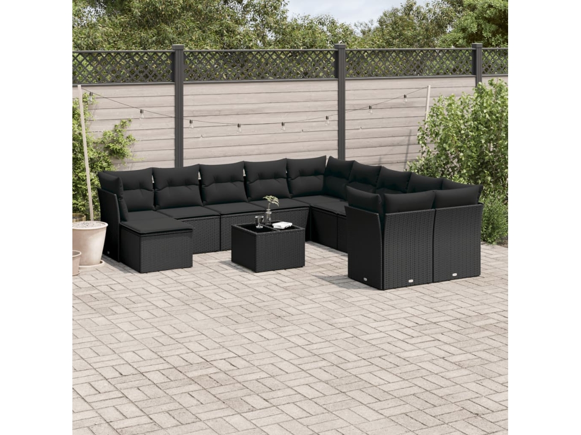 Conjunto de sofá de jardín de 12 piezas con cojines de mimbre negros DKD Home Decor