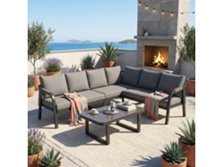 Conjunto de jardín esquinero para 6 personas, color gris.