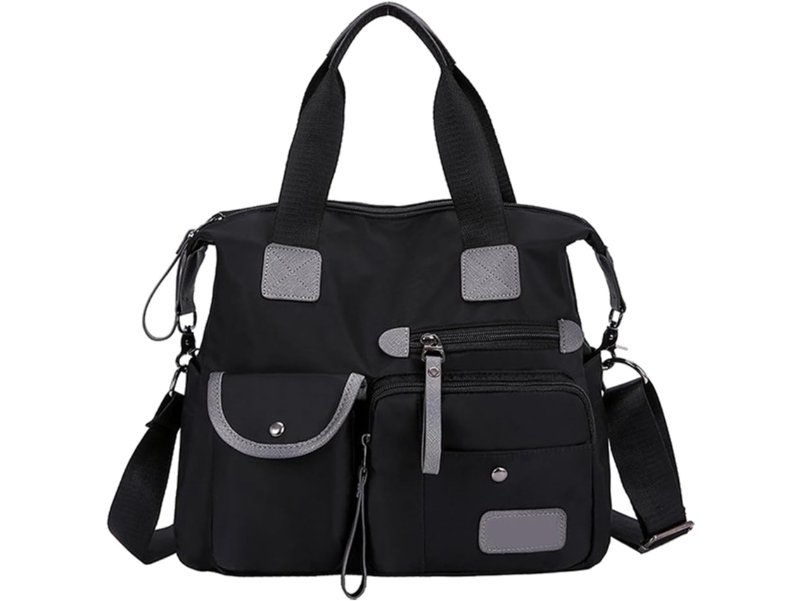 Bolso De Mano Grande De Nailon Negro Con Correa Para El Hombro Para Mujeres Y Madres, Ideal Para Viajes Y Uso Diario.