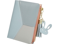 Cartera Corta Con Colgante De Corazón Metálico - Monedero Y Tarjetero Slim En Cuero Pu - Azul