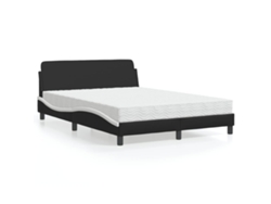 Cama Con Colchón Cuero Sintético Negro Y Blanco 140x200 Cm