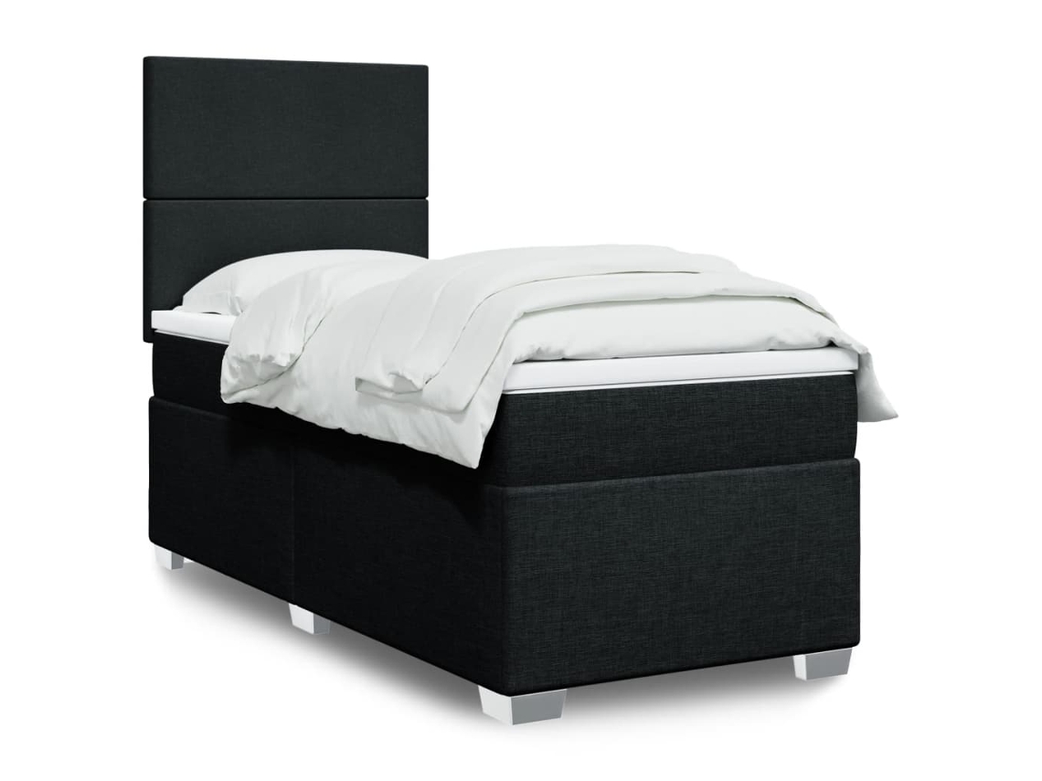 Cama Box Spring Con Colchón Tela Negro 100x200 Cm