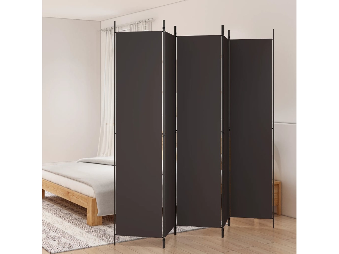 Biombo Divisor De 5 Paneles De Tela Marrón 250x220 Cm