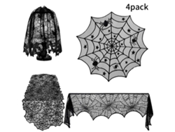 4 Piezas De Mantel De Halloween Con Telaraña Y Murciélago, Funda Para Lámpara, Decoración Festiva De Poliéster