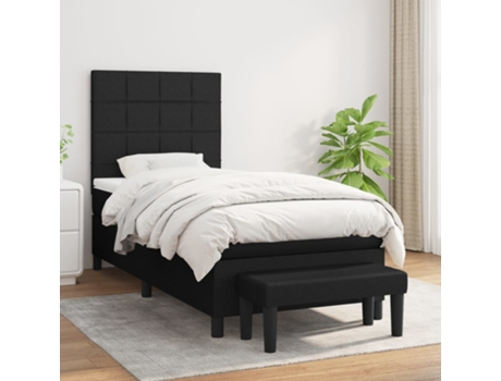 Cama con somier VIDAXL (Negro - Tela - 193 x 90 x 128 cm)