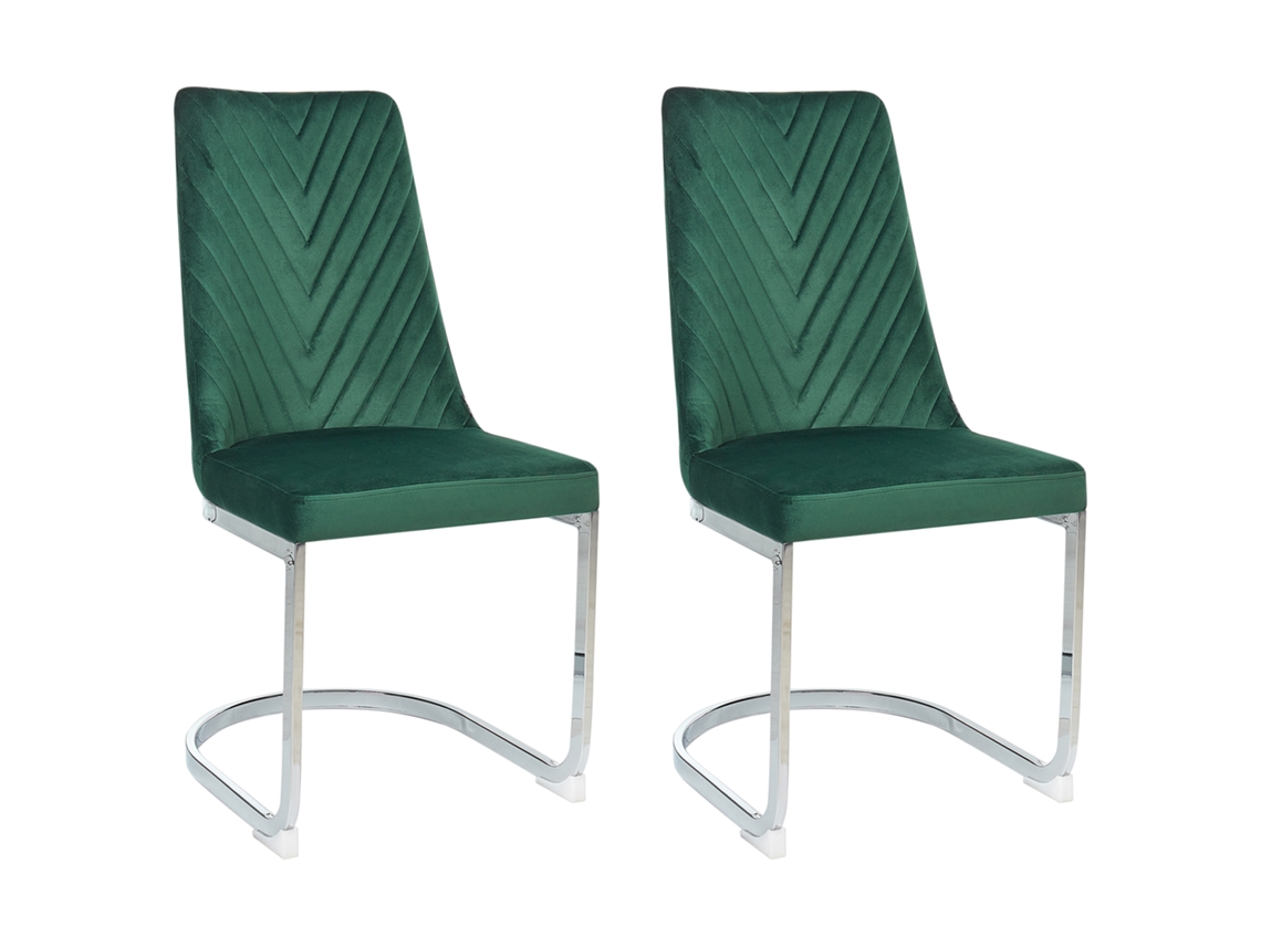 Cadeiras cantiléver com estrutura cromada BELIANI Altoona de Veludo Verde 45x55x94