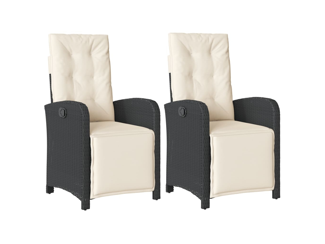 Juego de 2 sillas de jardín reclinables con reposapiés de mimbre, color negro, EXCLUSIVA MAISON