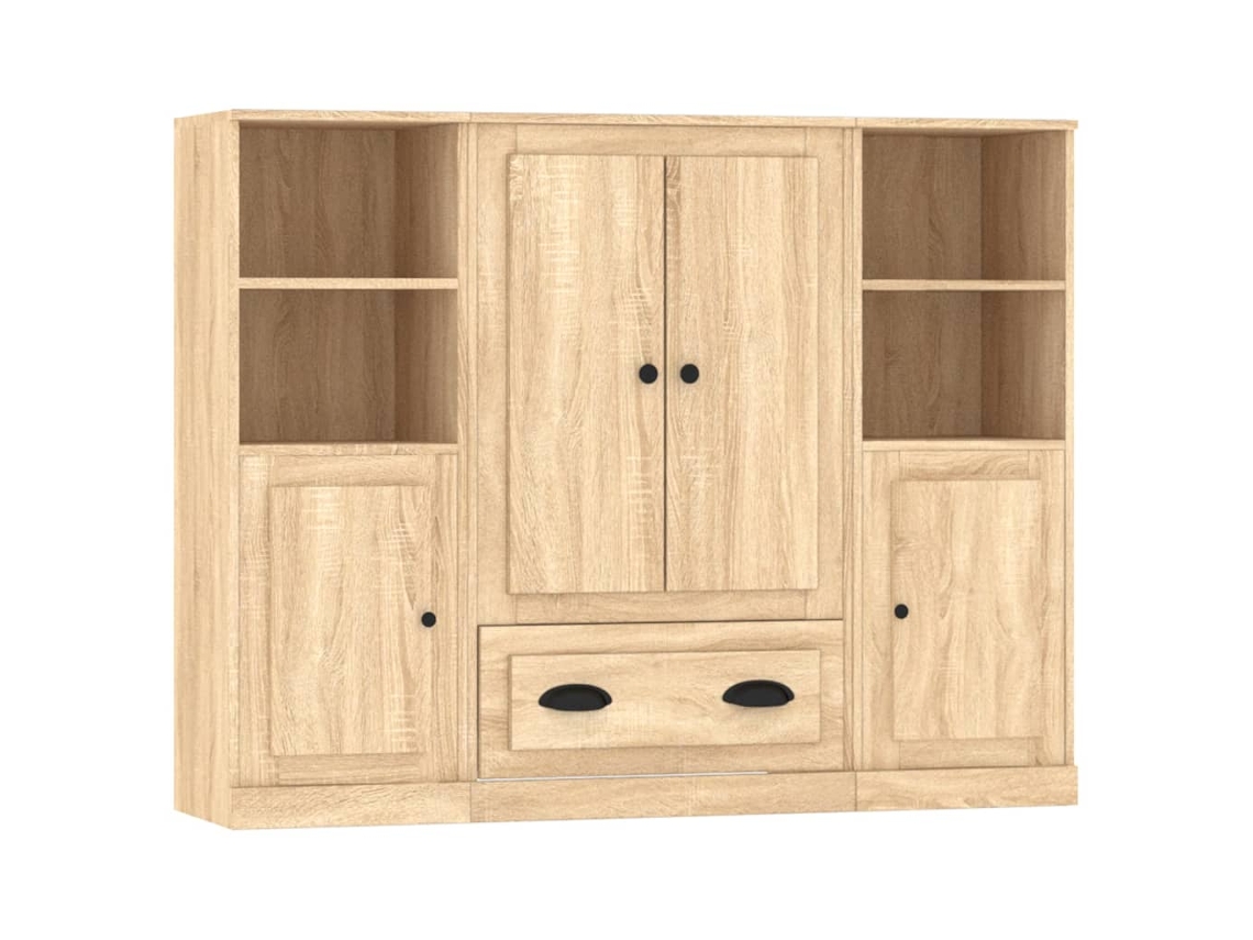 Aparadores Altos Juego de 3 Piezas Derivados de Madera Color Roble Sonoma EXCLUSIVO MAISON