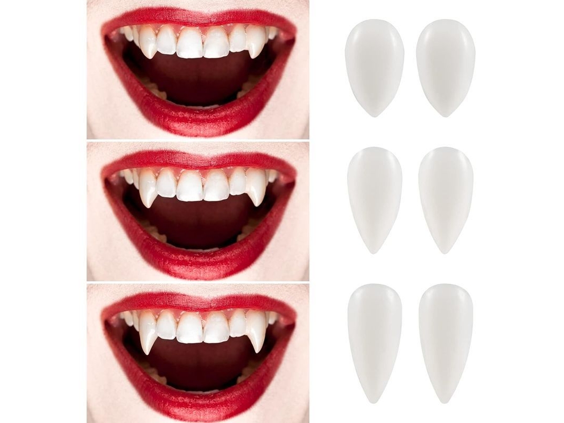 Dientes De Vampiro Falsos (3 Pares) - Accesorios Para Dentaduras Postizas De Cosplay Y Decoración De Fiestas De Halloween